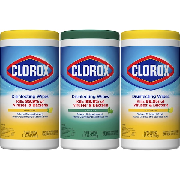 Clorox Disinfecting Bleach Free Cleaning Wipes Value Pack, Canister, Fresh; Crisp Lemon, White, 75 PK CLO30208CT - main